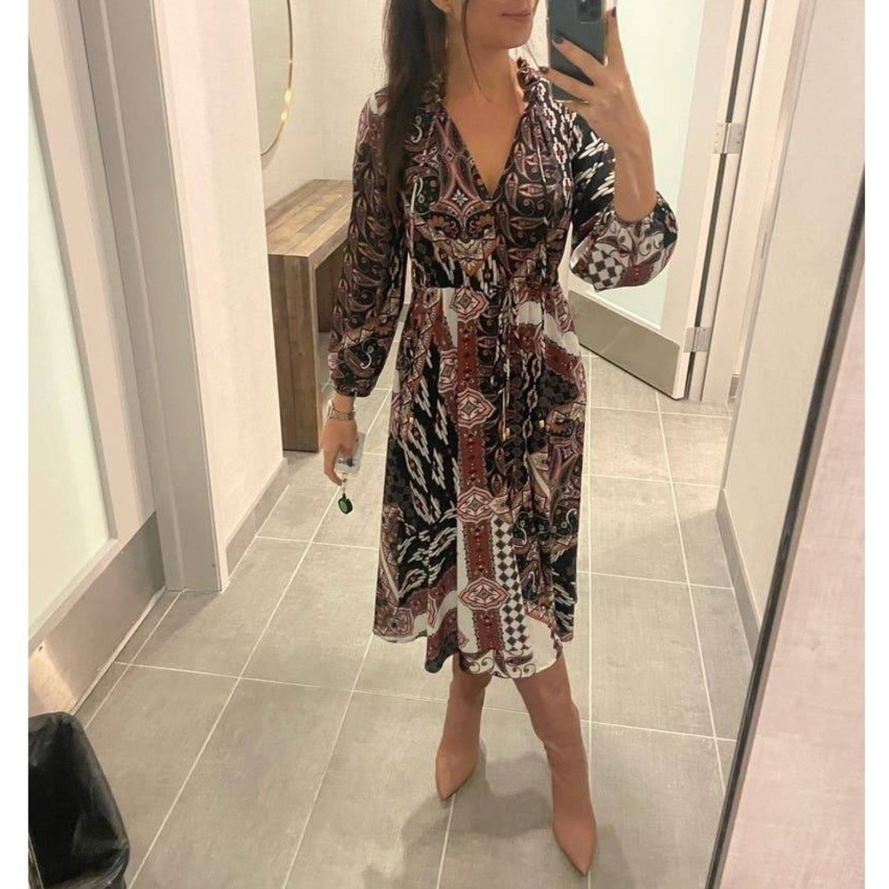 CARA CARA‎ Tanglewood Boho Patchwork Printed Midi Dress in Pandora Black Large